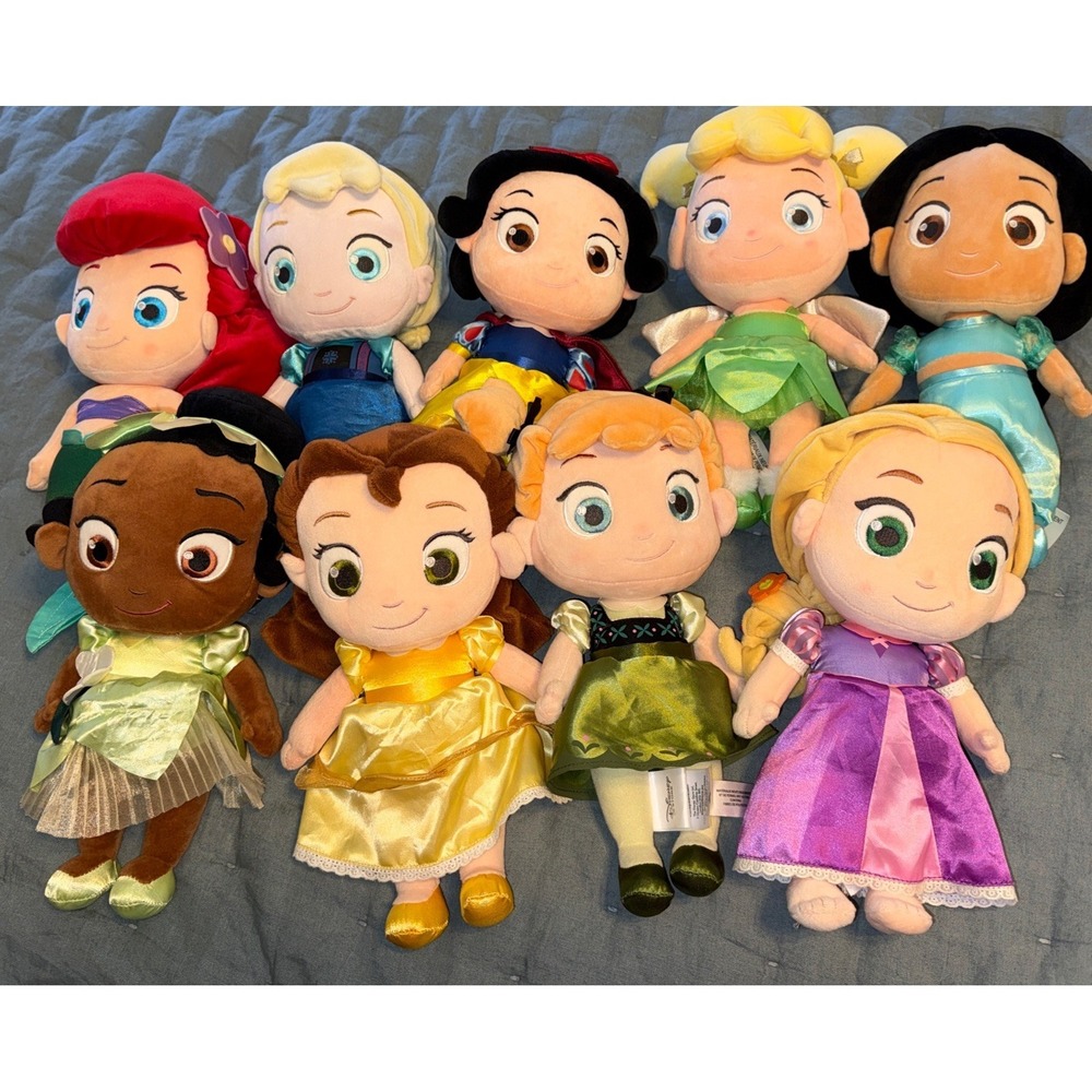 Disney Store Princess Toddler Plush Dolls 12" Lot of 9